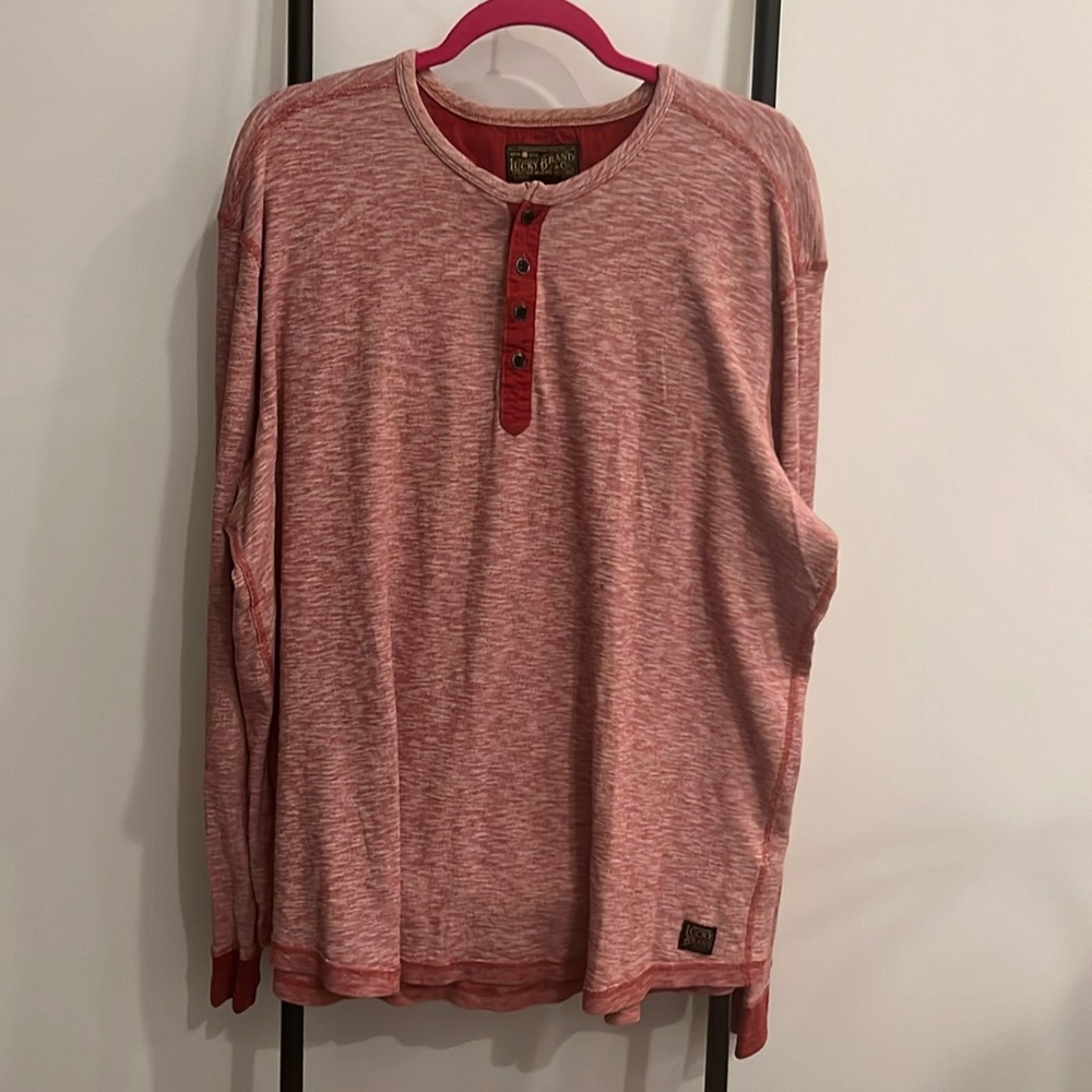 Lucky Brand Men Red Henley Thermal Shirt Long Sleeve Cotton Round Neck Size XXL